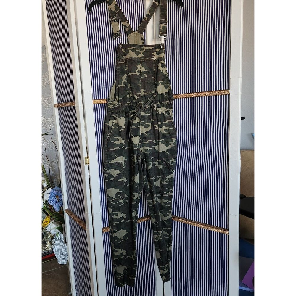 Almost Famous Camo Denim Overalls Size M